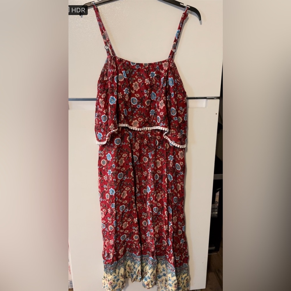 Bandana Print Spaghetti Strap‎ Pocket Ruffles Asymmetrical Hem Maxi Dress 18/20